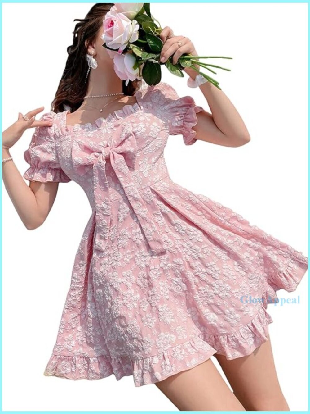 Floral Print Square Neck Puff Sleeve Ruffle Hem A-Line Dress